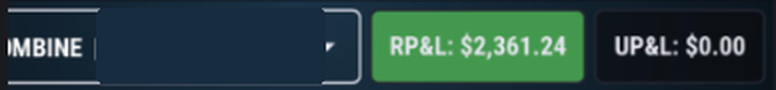 Topstep header on a 100K Combine: realized P&L $2,361.24. Account number hidden.